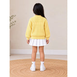 Yellow Bow & Pom-Pom Knitted Winter Cardigan Sweater for Girls