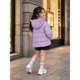 Purple Cat Glitter Quilted Hooded Winter Jacket with Muffler for Kids