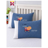 4 pcs Red Tractor theme, Luxe Embroidered collection of Double Bed Comforter, flat bedsheet, 2 pillow covers entire Bedding Set for King Size Bed.