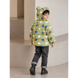 Sage Green Puppy & Cloud Quilted Hooded Winter Jacket for Kids