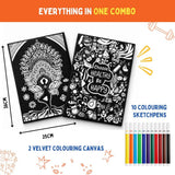 PepPlay Velvet Colouring Canvas Set of 2 | Mindful Yoga & Healthy Be Happy | DIY Velvet Art Kit with 10 Sketch Pens | Mindfulness & Self-Care | Framable Canvas | Ages 8+