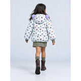 Cream & Purple Happy Girl Quilted Hooded Winter Jacket for Kids