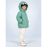 Mint Green Dino-Themed Quilted Hooded Winter Jacket for Kids