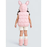 Peach Bunny-Themed Quilted Hooded Sleeveless Winter Jacket for Kids