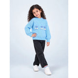 Blue Bow & Pom-Pom Knitted Winter Cardigan Sweater for Girls