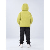 Olive Green Dino-Themed Quilted Hooded Winter Jacket for Kids