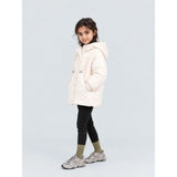 Ivory Cat Glitter Quilted Hooded Winter Jacket with Mittens for Kids
