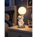 Silver Astronaut Holding Moon, side Bed Table Lamp, Kids Room Decor