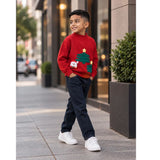Red Christmas 2 Tree & Santa Knitted Winter Cardigan, Christmas Sweater for Kids