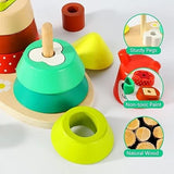 Wooden Sorting Stacking Rings Building Puzzles Double Shapes Toys