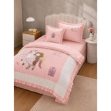 4 pcs Unicorn & Princess Luxe Embroidered collection of Single bed comforter, 1 flat bedsheet, 2 pillow covers entire Bedding Set for Single Size Bed.