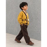 Olive Yellow V-Neck Puppy Pocket V Neck Winter Cardigan Sweater for Kids