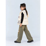 Yellow Polka Dots Cute Character-Themed Quilted Hooded Sleeveless Winter Jacket for Kids