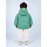 Mint Green Dino-Themed Quilted Hooded Winter Jacket for Kids