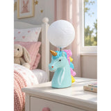 Blue ceramic Unicorn Moon, side Bed Table Lamp, Kids Room Decor