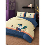4 pcs Skateboard Croc Tropical theme, Luxe Embroidered collection of Double Bed Comforter, flat bedsheet, 2 pillow covers Bedding Set for King Size Bed.