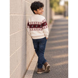 Cream Horse Pattern Knitted Winter Cardigan, Christmas Sweater for Kids