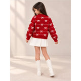 Red White Bow Dotted Knitted Winter Cardigan, Christmas Sweater for Kids