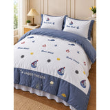4 pcs Nautical theme, Luxe Embroidered collection of Double Bed Comforter, 1 flat bedsheet, 2 pillow covers entire Bedding Set for King Size Bed.