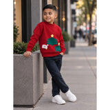 Red Christmas 2 Tree & Santa Knitted Winter Cardigan, Christmas Sweater for Kids
