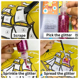 Sparkle Pop Glitter Art Set – 6 Glitter Bottles + 4 Design Cards (Peel, Stick & Decorate)