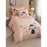 4 pcs Little Girl Theme Luxe Embroidered & 3D hanging collection of Single bed comforter, 1 flat bedsheet, 2 pillow covers entire Bedding Set for Single Size Bed.