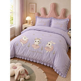 4 pcs Tutu Skirt Dance Rabbit theme, Luxe Embroidered collection of Double Bed Comforter, flat bedsheet, 2 pillow covers entire Bedding Set for King Size Bed.
