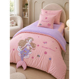 4 pcs Beautiful Mermaid Princess Theme Luxe Embroidered & 3D hanging collection of Single bed comforter, 1 flat bedsheet, 2 pillow covers entire Bedding Set for Single Size Bed.