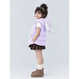 Purple Polka Dots Cute Character-Themed Quilted Hooded Sleeveless Winter Jacket for Kids