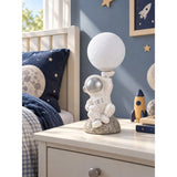 Silver Astronaut Holding Moon, side Bed Table Lamp, Kids Room Decor