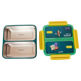 Youp Stainless Steel Green Color Kids Bento Lunch Box With 2 Compartments Tycoon - 1100 ml