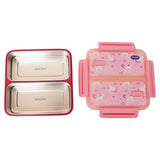 Youp Stainless Steel Pink Color Unicorn Theme Kids  Bento Lunch Box With 2 Compartments Pluto - 1100 ml