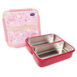 Youp Stainless Steel Pink Color Unicorn Theme Kids  Bento Lunch Box With 2 Compartments Pluto - 1100 ml
