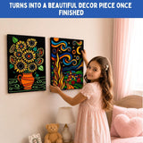 PepPlay Velvet Colouring Canvas Set of 2 | Van Gogh Sunflowers & Starry Night | DIY Velvet Art Kit with 10 Sketch Pens | Framable Canvas | Mindfulness & Stress Relief | Ages 8+