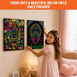 PepPlay Velvet Colouring Canvas Set of 2 | Mindful Yoga & Healthy Be Happy | DIY Velvet Art Kit with 10 Sketch Pens | Mindfulness & Self-Care | Framable Canvas | Ages 8+