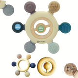 TurtleBee 2-in-1 Teething Toy – Silicone & Neem Wood Baby Teether for 3-12 Months, Mouthing & Sensory Toy