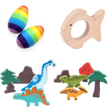 Wooden Dinosaur Blocks, Egg Shaker (Rattle) & Teether