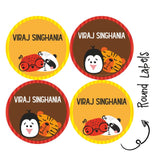 Round Water Proof Labels -Animal Faces
