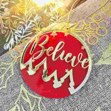 Believe Red Acrylic Mirror Tree Ornament