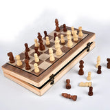 2-in-1 Big Chess & Checkers Set Premium Wooden Board Game for Adults & Kids