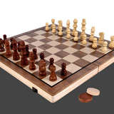 2-in-1 Big Chess & Checkers Set Premium Wooden Board Game for Adults & Kids