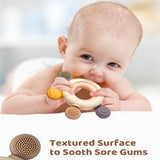 TurtleBee 2-in-1 Teething Toy – Silicone & Neem Wood Baby Teether for 3-12 Months, Mouthing & Sensory Toy