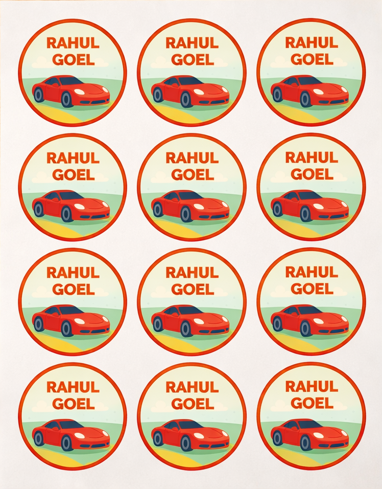 Round Water Proof Labels – Sports Car