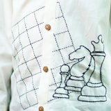 Chess Checkmate Embroidered Organic Cotton Shirt - White