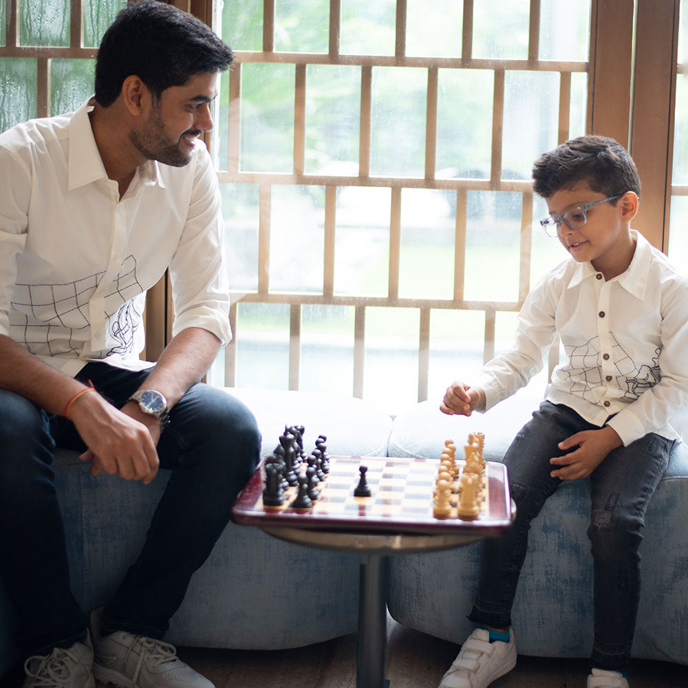 Chess Checkmate Embroidered Organic Cotton Shirt - White