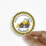 Round Thank You Label - Construction Vehicles