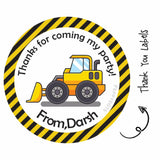 Round Thank You Label - Construction Vehicles