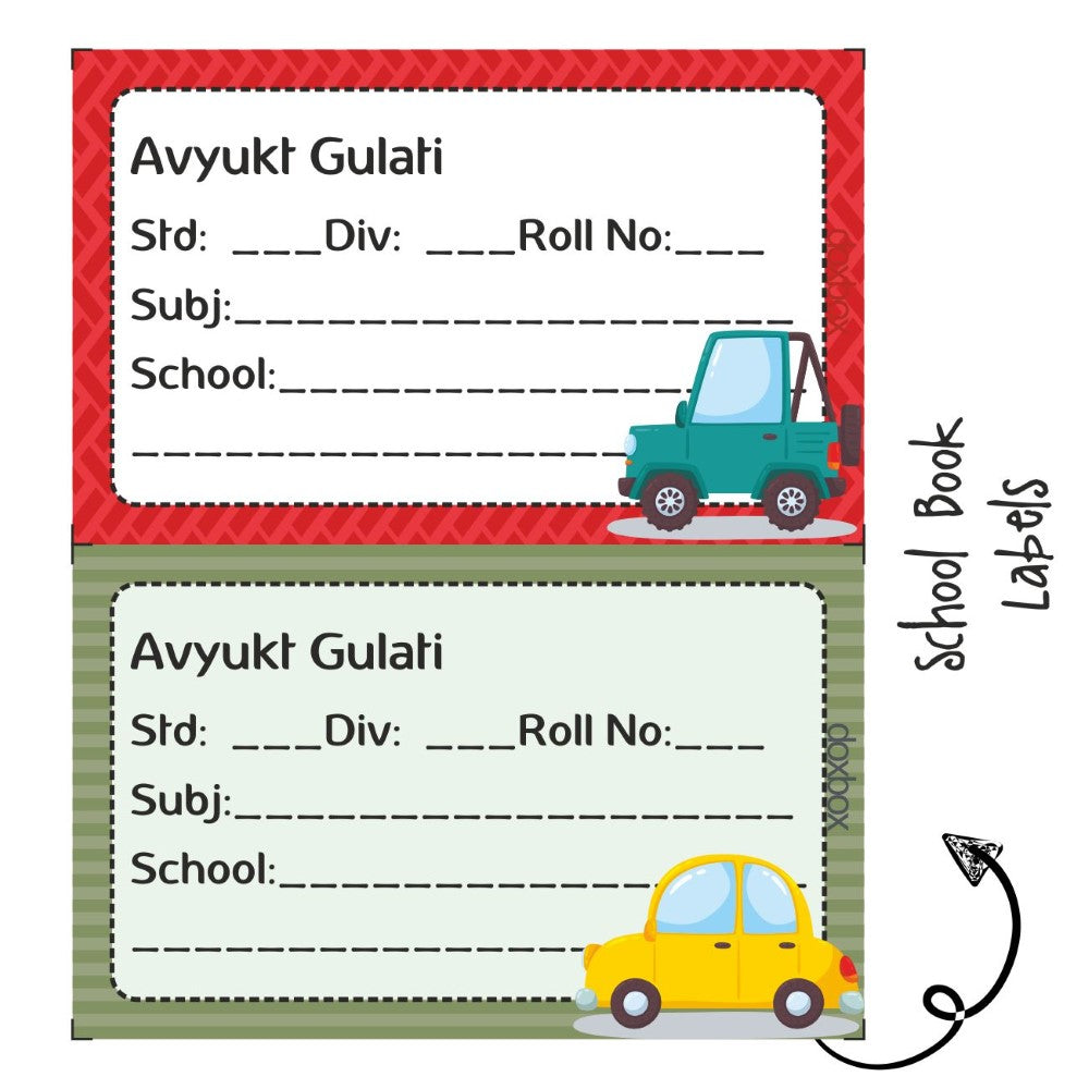 School Book Label - Cute Car
