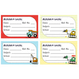 School Book Label - Cute Construction Vehicles