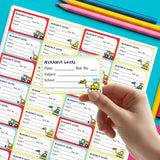 School Book Label - Cute Construction Vehicles